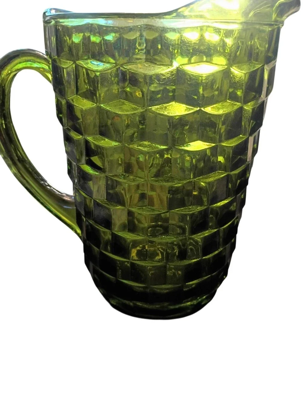 Indiana Colony Whitehall Avacodo Pitcher with 6 Goblets Vintage